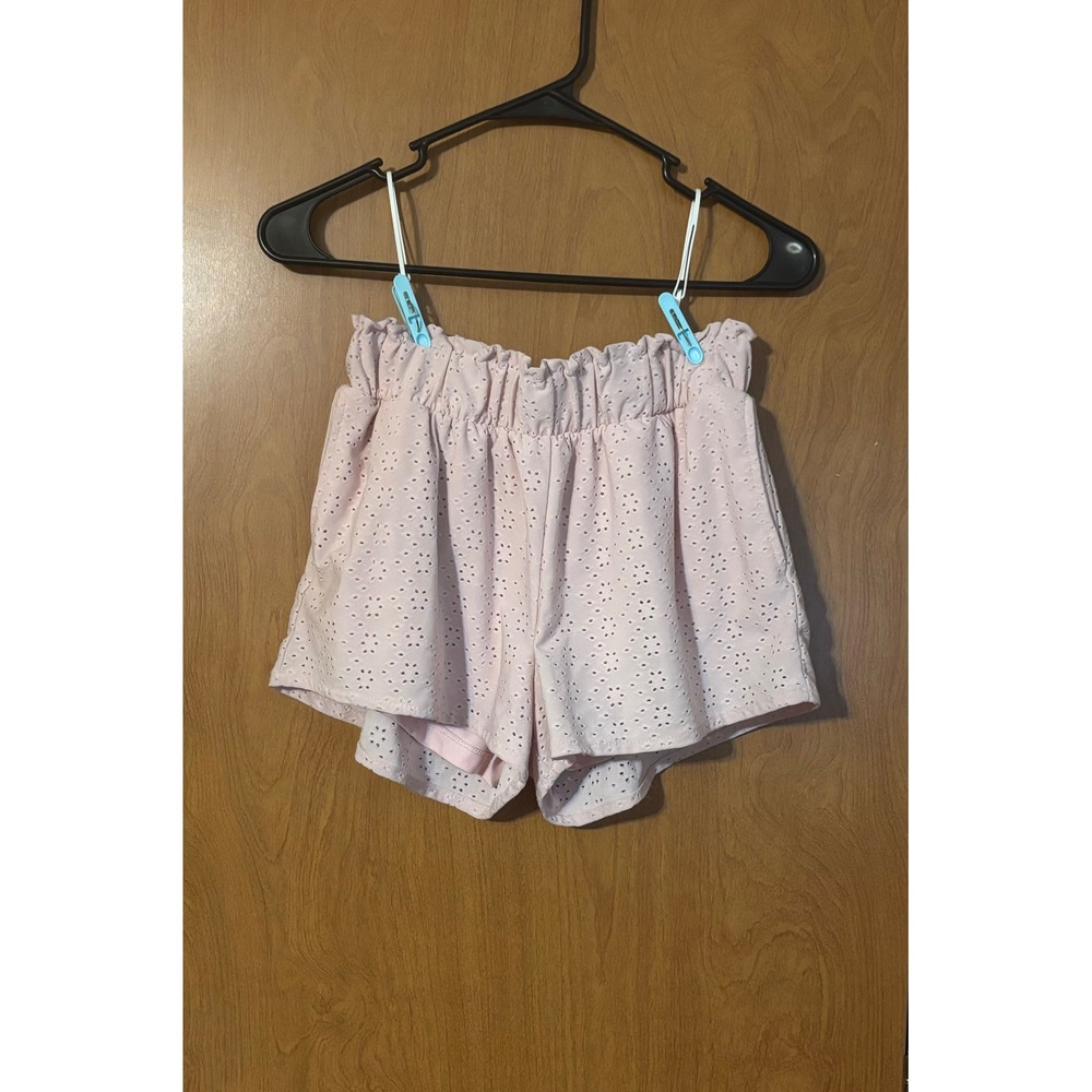 Celebrity Pink Light Pink Eyelet Paperbag Waist Shorts Juniors Medium